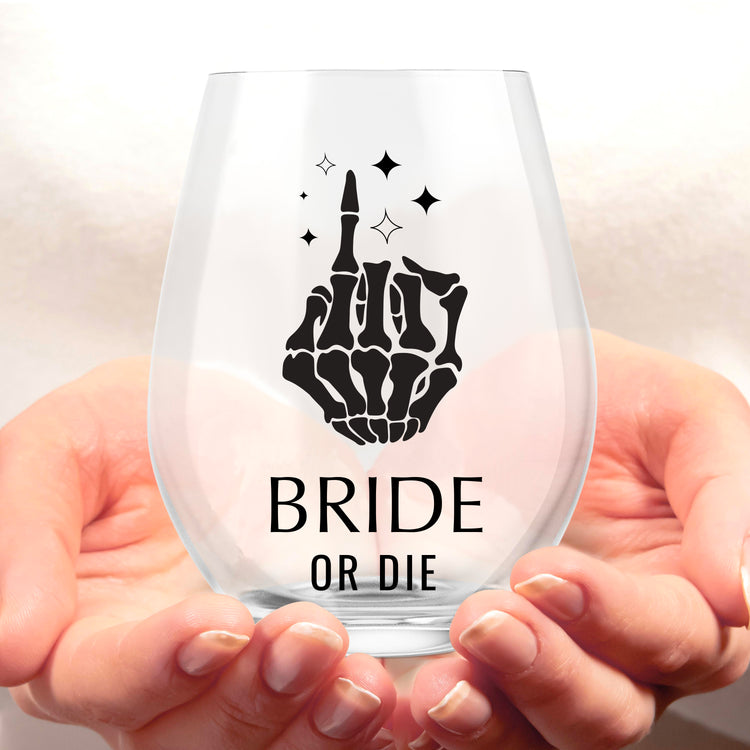 Personalized Bride or Die Stemless Wine Glass for Bachelorette Party