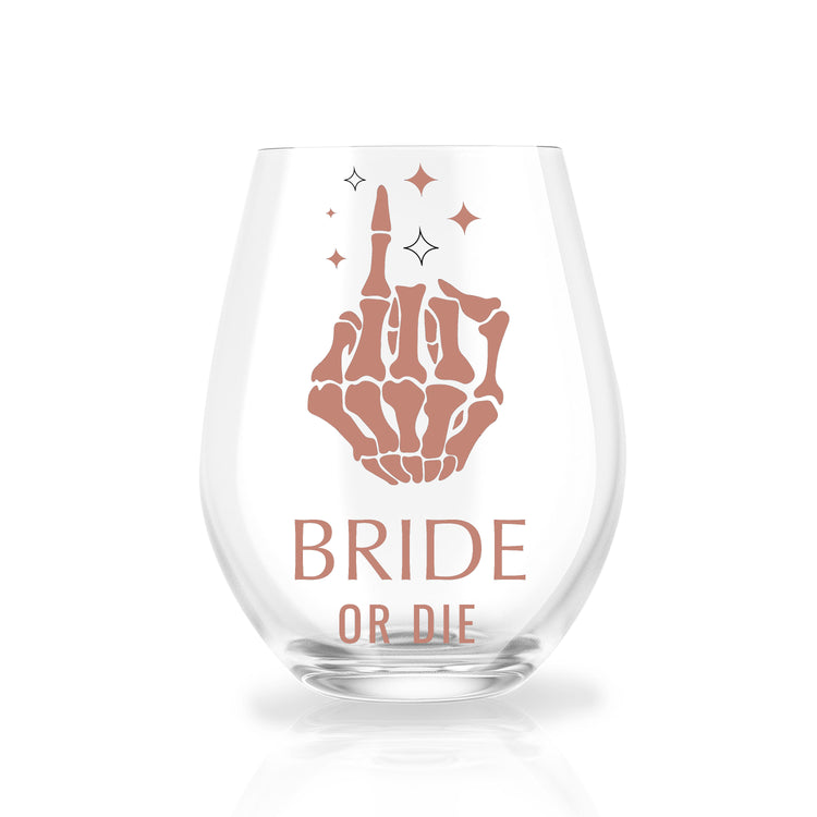 Personalized Bride or Die Stemless Wine Glass for Bachelorette Party