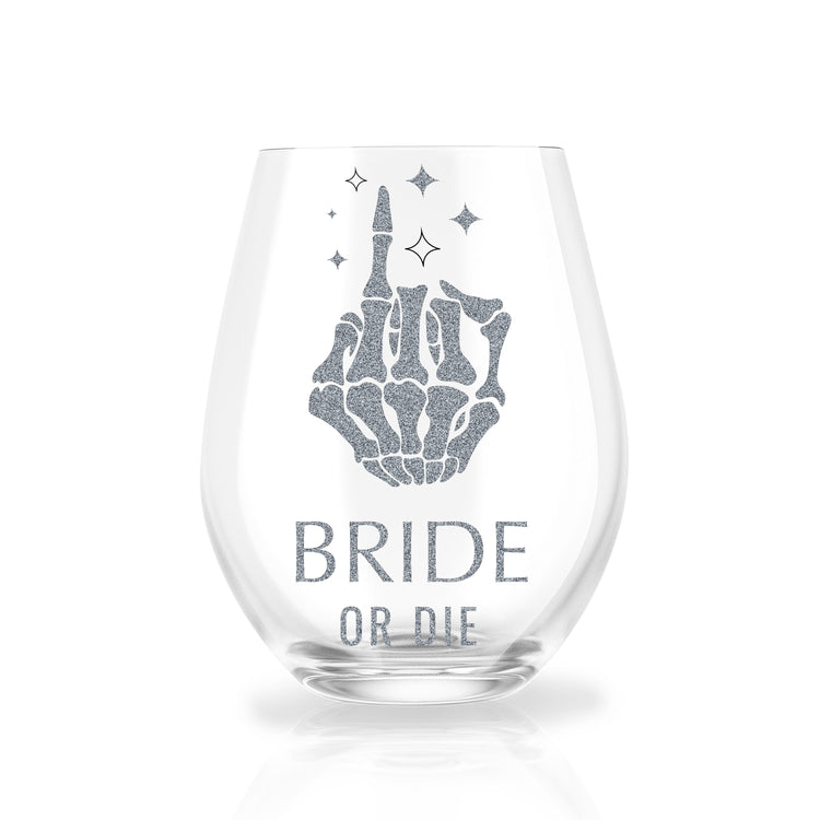 Personalized Bride or Die Stemless Wine Glass for Bachelorette Party