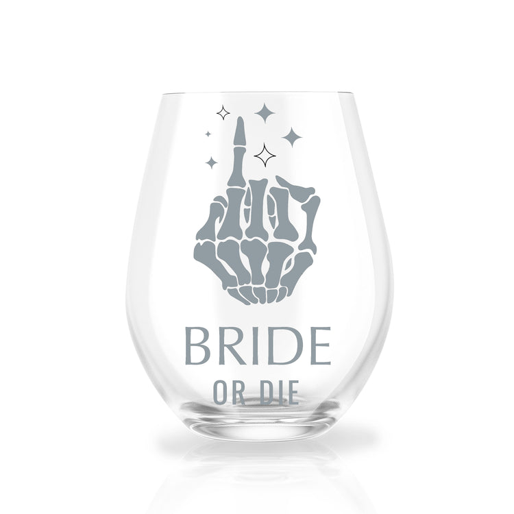 Personalized Bride or Die Stemless Wine Glass for Bachelorette Party