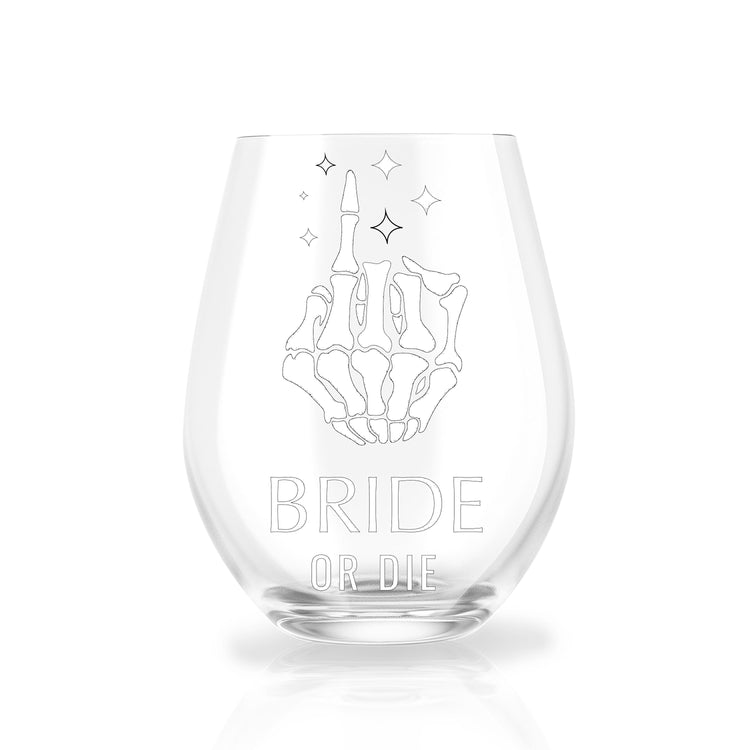 Personalized Bride or Die Stemless Wine Glass for Bachelorette Party