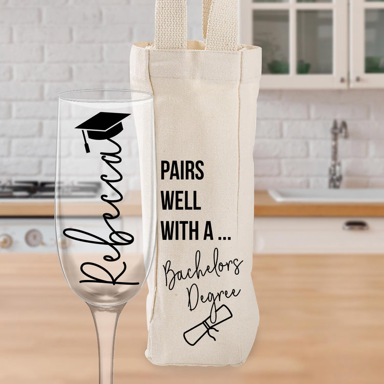 Custom Graduation Champagne Flute & Tote Bag