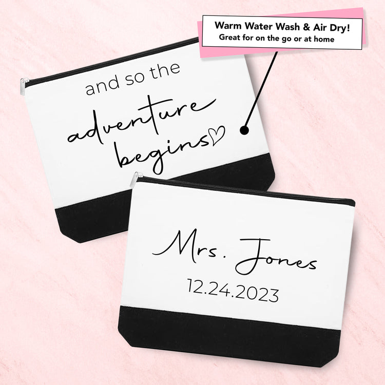 And so the Adventure Begins: Personalized Cosmetic Case for Bride on Wedding Day