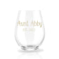 Auntie Reveal est. - Personalized Stemless Wine Glass