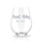 Auntie Reveal est. - Personalized Stemless Wine Glass