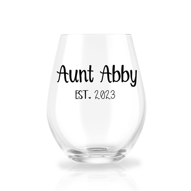 Auntie Reveal est. - Personalized Stemless Wine Glass