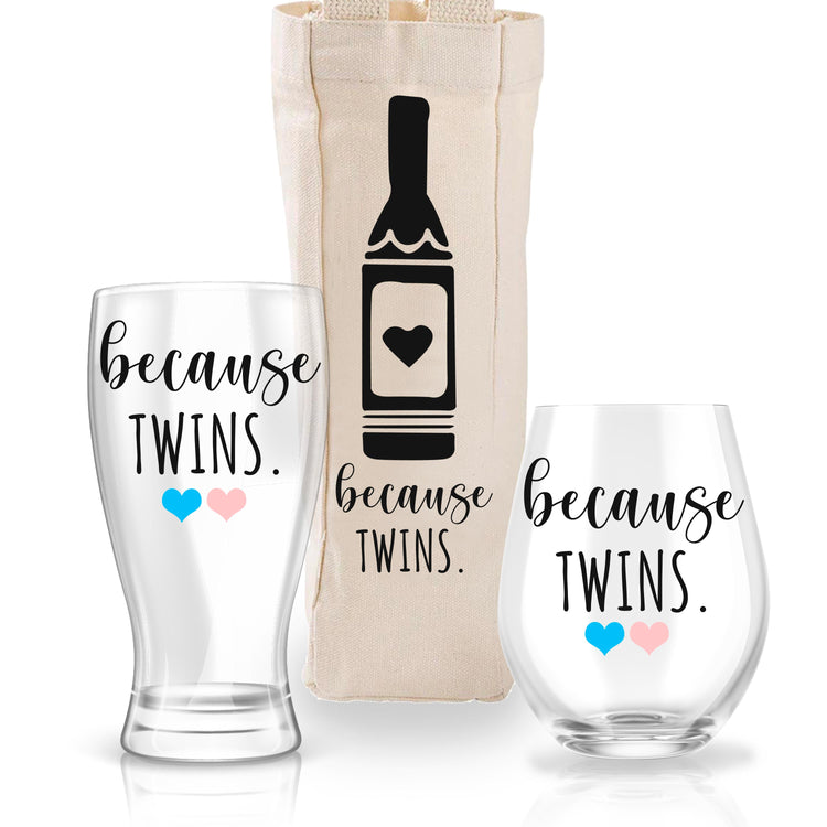 Because Twins Pregnancy Revel - Stemless Wine Glasses with Hearts