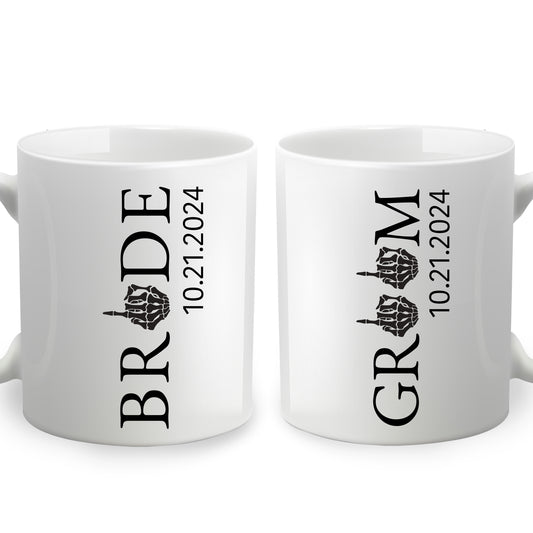 Custom Skeleton and Date - Bride and Groom 15oz Ceramic Coffee Mug Set