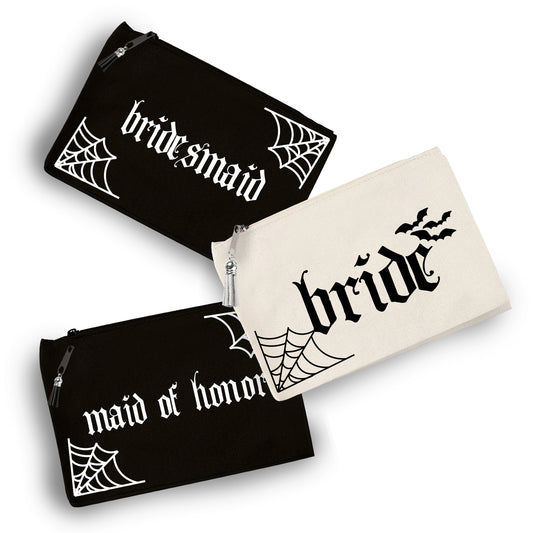 Custom Gothic-Themed Cosmetic Cases for Bride and Bridal Party