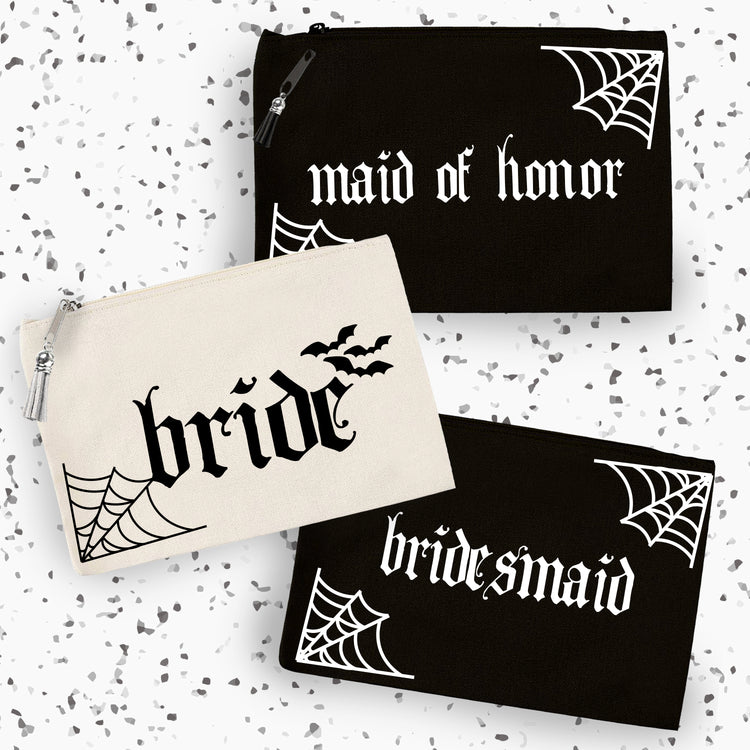 Custom Gothic-Themed Cosmetic Cases for Bride and Bridal Party