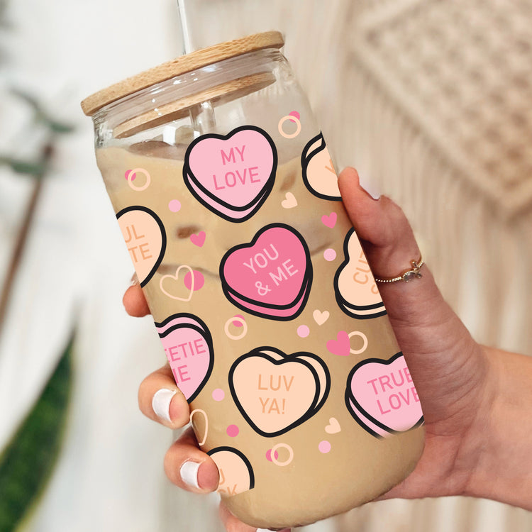 Candy Hearts Glass Can Cup