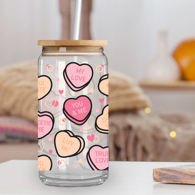 Candy Hearts Glass Can Cup