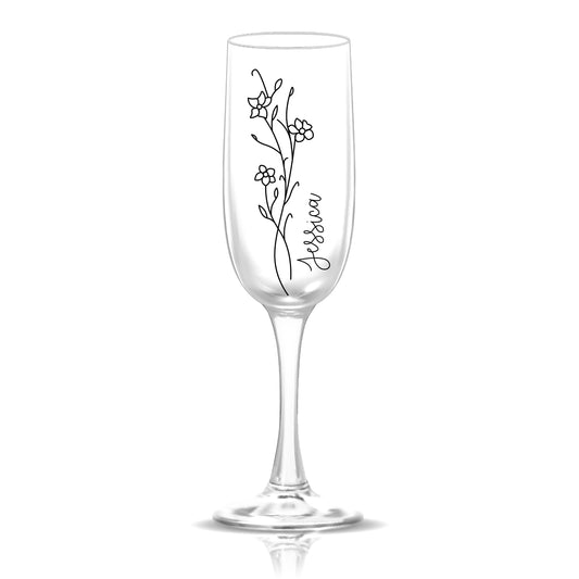 Custom Birth Flower and Name Champagne Flute