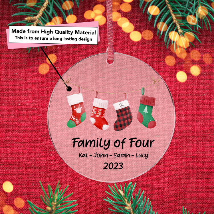 Family of Four Personalized Holiday Ornament for Christmas Tree