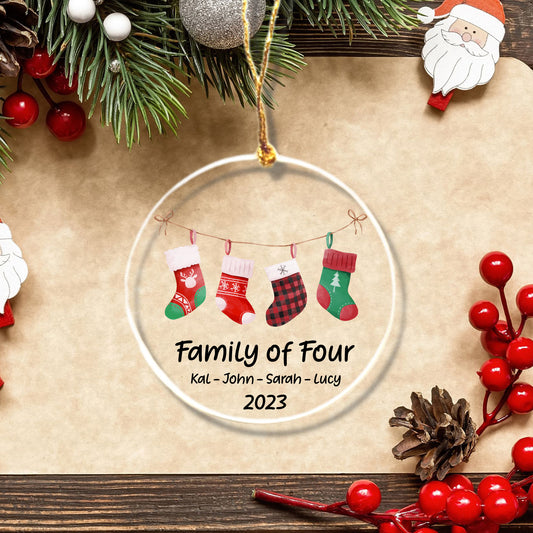 Family of Four Personalized Holiday Ornament for Christmas Tree