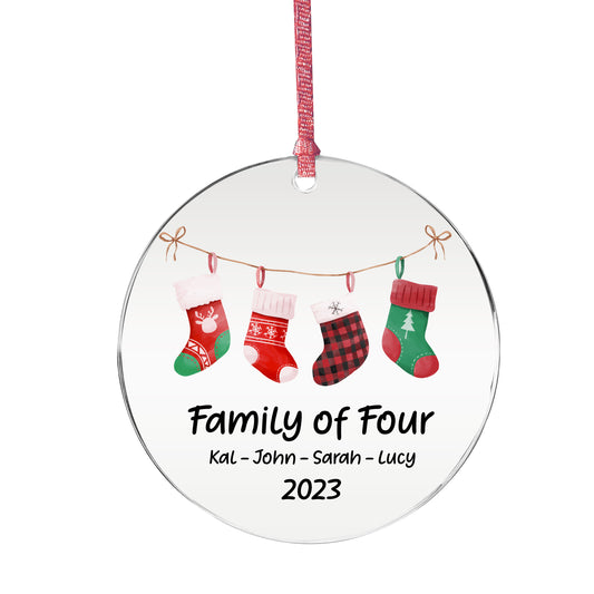 Family of Four Personalized Holiday Ornament for Christmas Tree