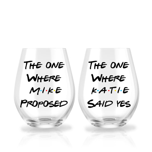 Friends Inspired - Personalized Engagement Wine Glass Gift