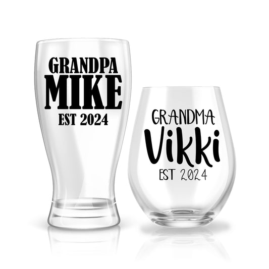 New Grandparents Gift - Personalized Stemless Wine Glass