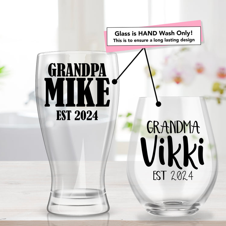 New Grandparents Gift - Personalized Stemless Wine Glass