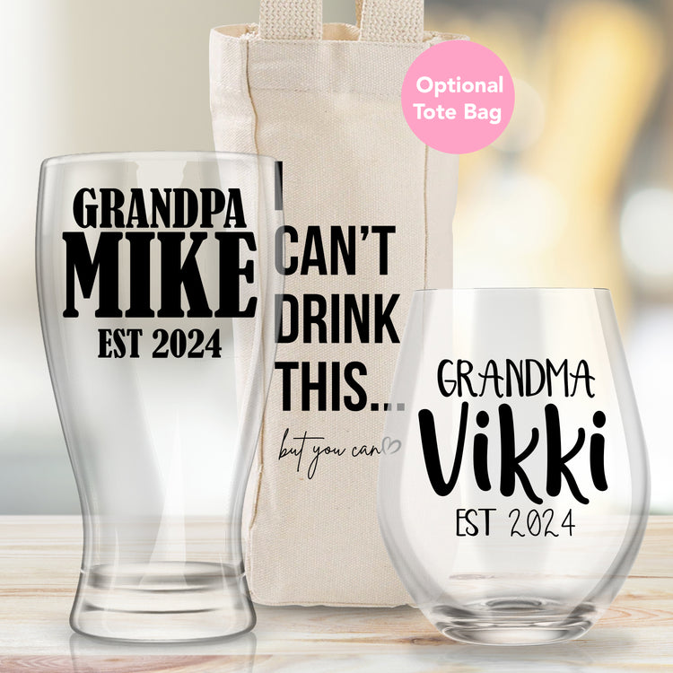 New Grandparents Gift - Personalized Stemless Wine Glass