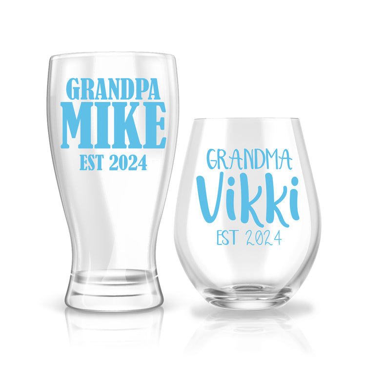 New Grandparents Gift - Personalized Stemless Wine Glass