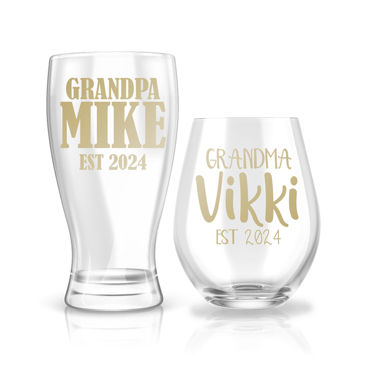 New Grandparents Gift - Personalized Stemless Wine Glass