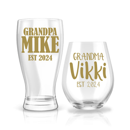 New Grandparents Gift - Personalized Stemless Wine Glass