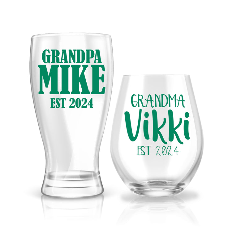 New Grandparents Gift - Personalized Stemless Wine Glass