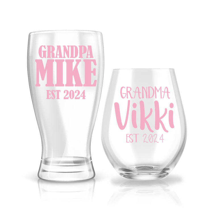 New Grandparents Gift - Personalized Stemless Wine Glass