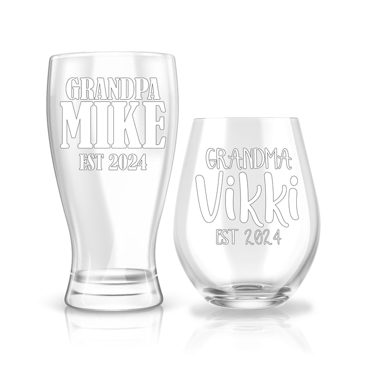 New Grandparents Gift - Personalized Stemless Wine Glass