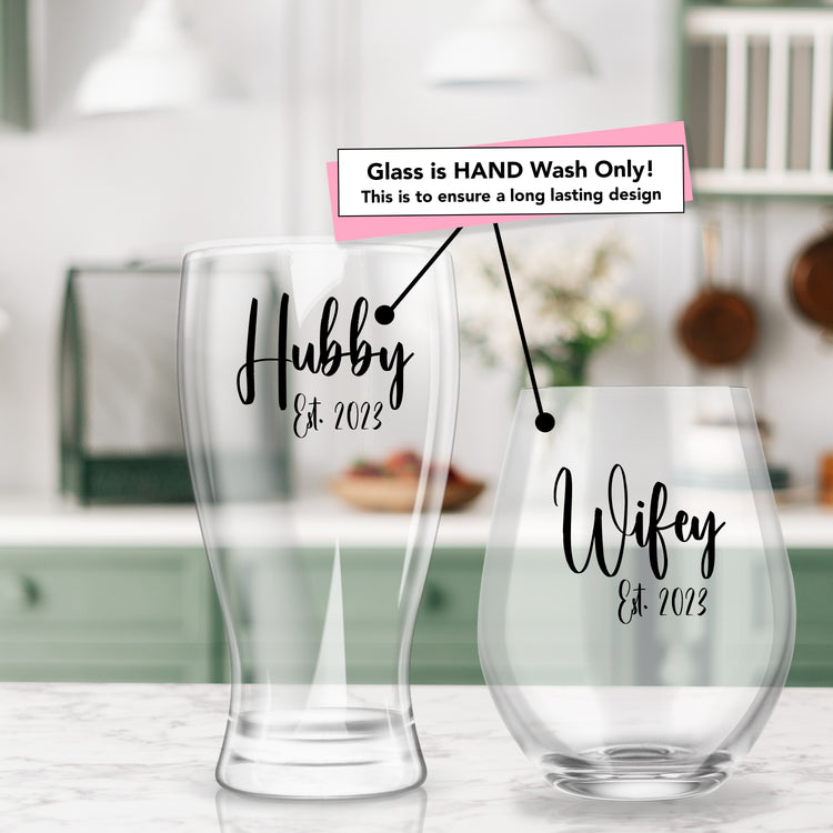 Wife & Hubby Est. Glass Set