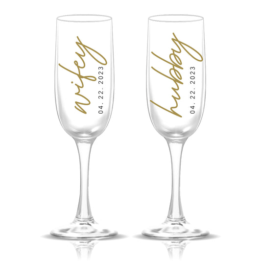 Hubby & Wifey Tapered Champagne Flute Set