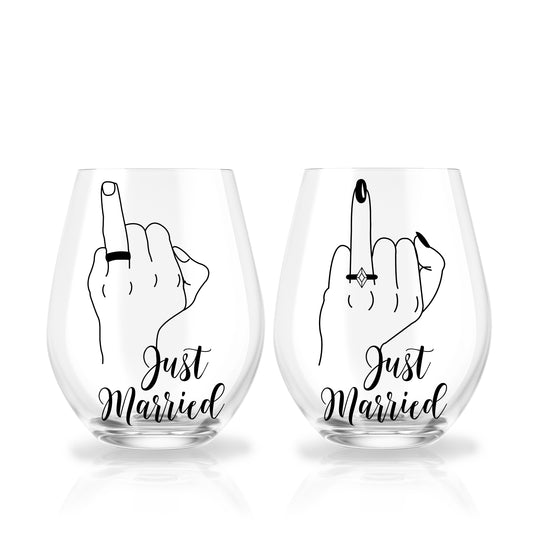 Just Married Personalized Wine Glass Set