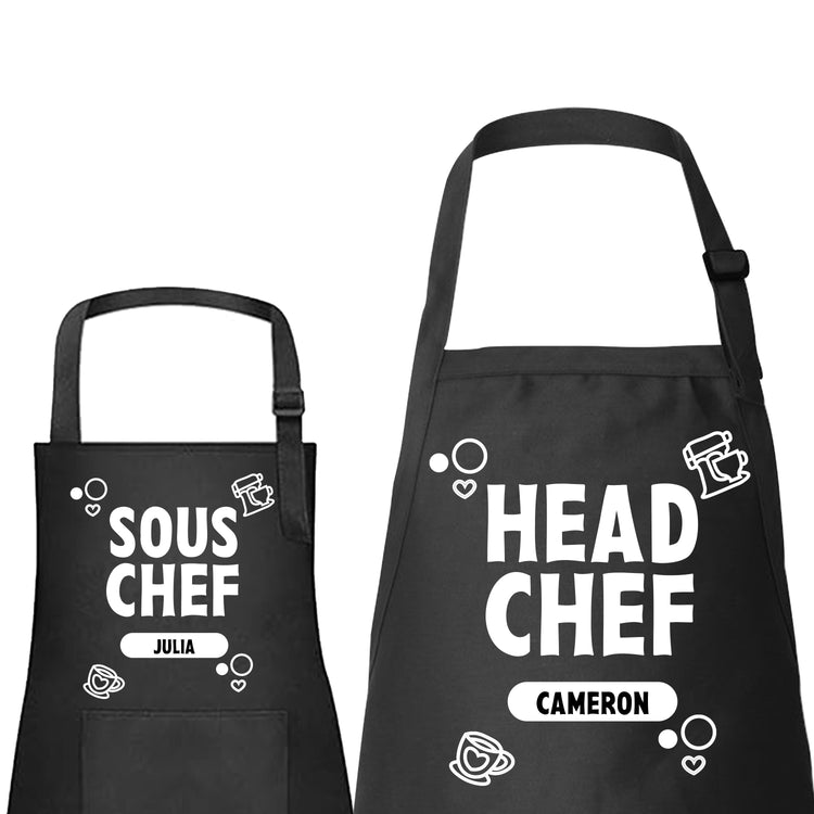 Head Chef & Sous Chef - Custom Kids and Adult Apron Set