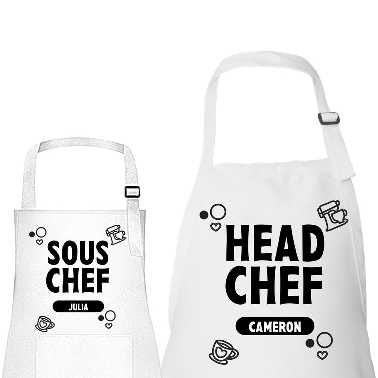 Head Chef & Sous Chef - Custom Kids and Adult Apron Set