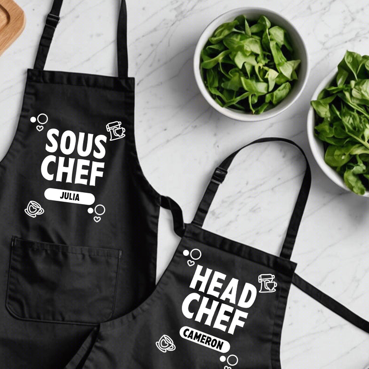 Head Chef & Sous Chef - Custom Kids and Adult Apron Set