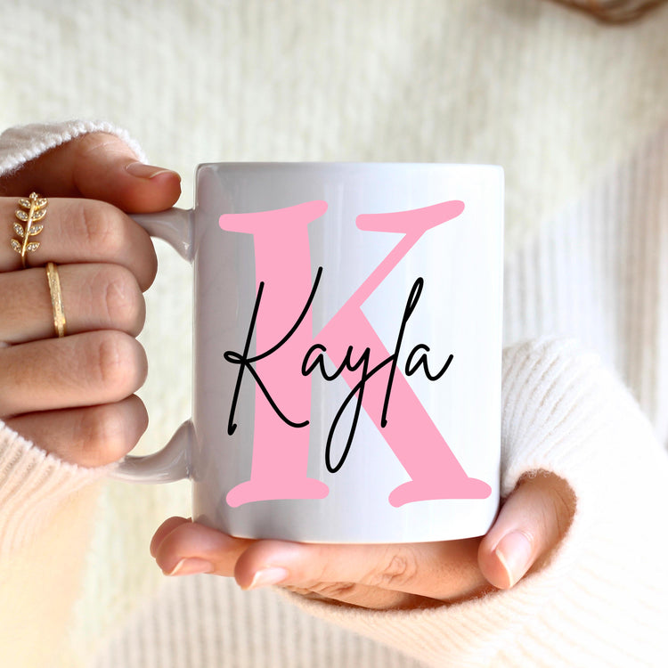 Ceramic Mug for Her with Name and Monogrammed Initial