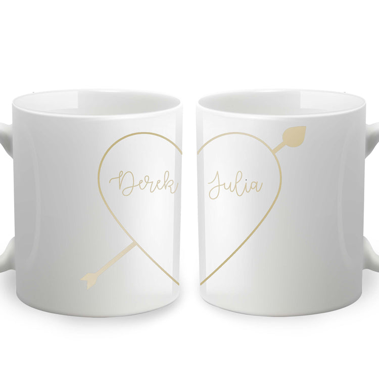 Ceramic Mug Set for Boyfriend or Girlfriend - Personalized Names and Heart