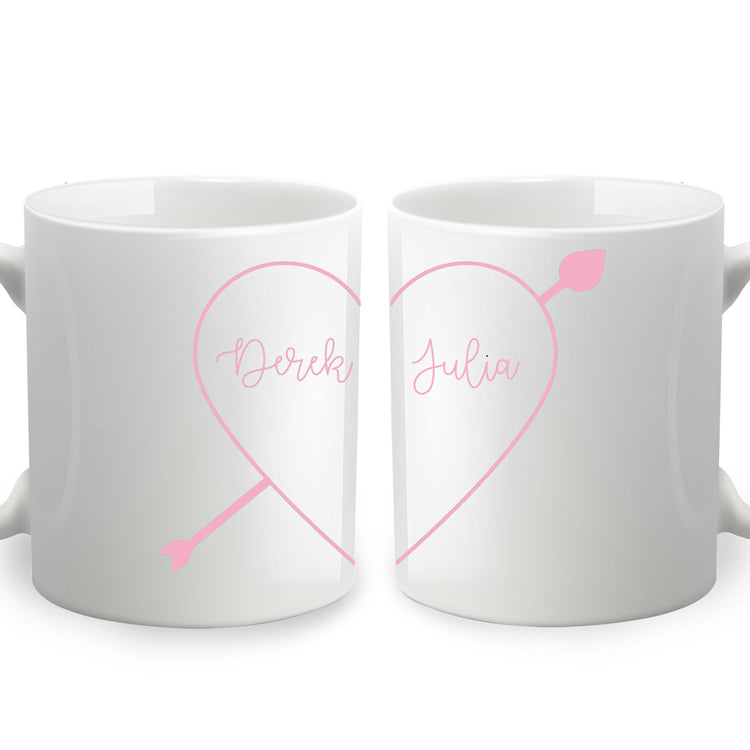 Ceramic Mug Set for Boyfriend or Girlfriend - Personalized Names and Heart