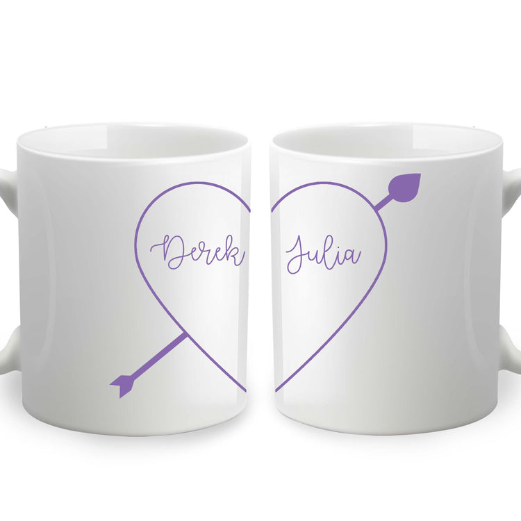 Ceramic Mug Set for Boyfriend or Girlfriend - Personalized Names and Heart