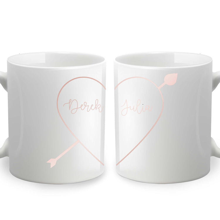 Ceramic Mug Set for Boyfriend or Girlfriend - Personalized Names and Heart