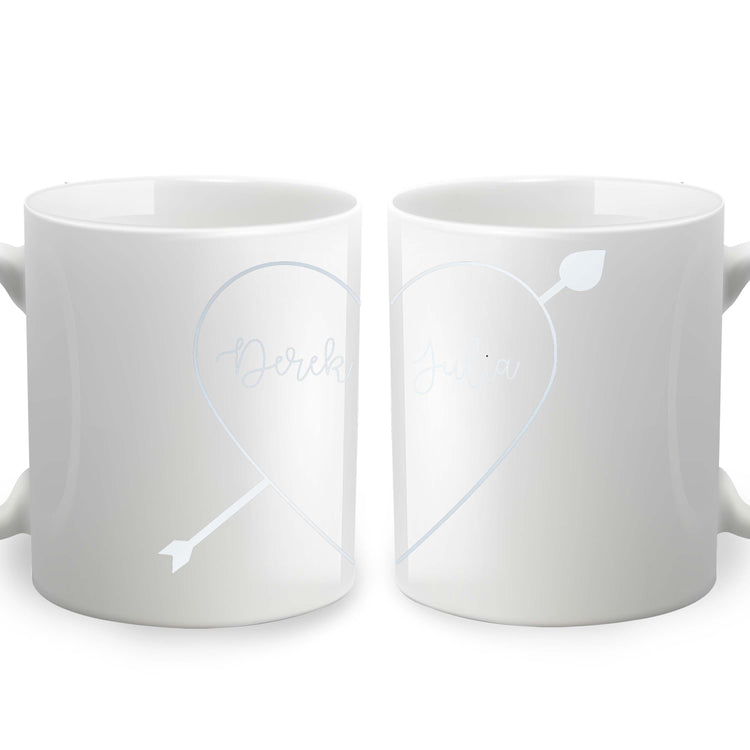 Ceramic Mug Set for Boyfriend or Girlfriend - Personalized Names and Heart