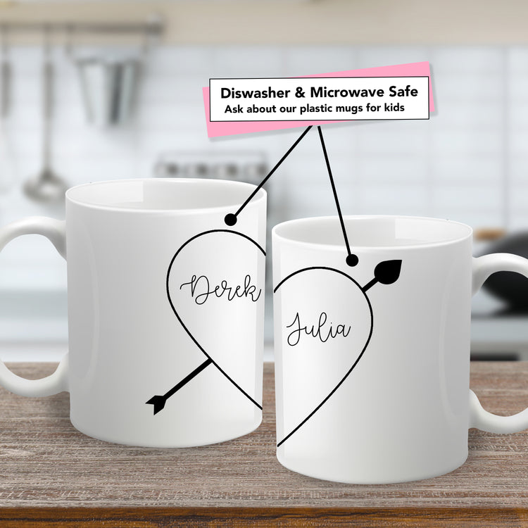 Ceramic Mug Set for Boyfriend or Girlfriend - Personalized Names and Heart