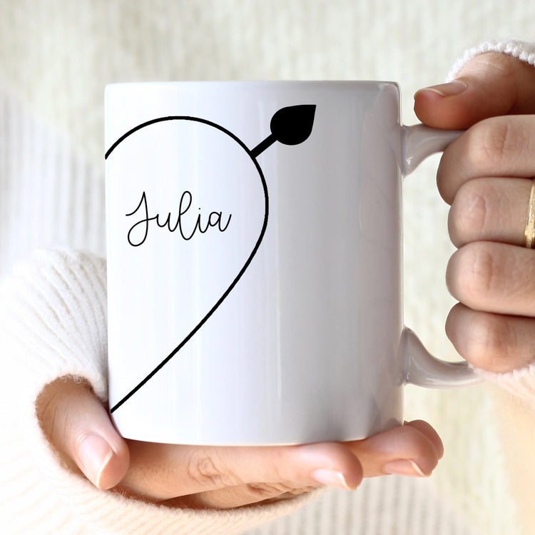 Ceramic Mug Set for Boyfriend or Girlfriend - Personalized Names and Heart