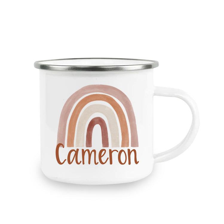 Kids Camping Mug with Personalized Watercolor Rainbow