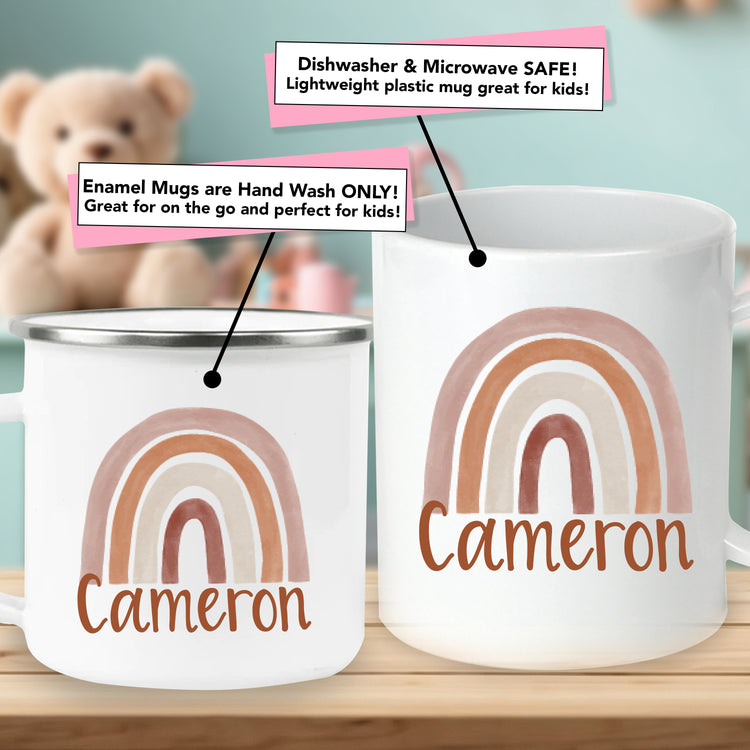 Kids Camping Mug with Personalized Watercolor Rainbow