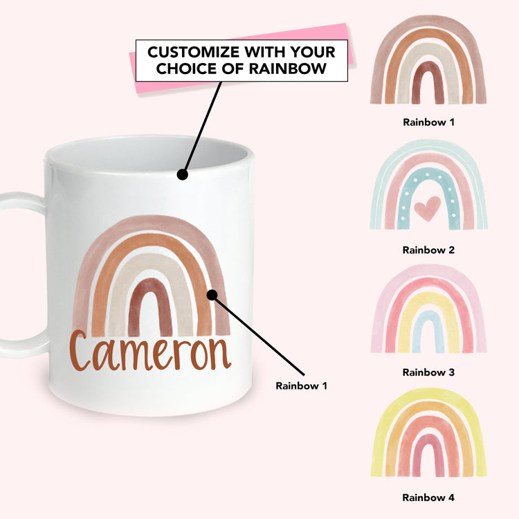 Kids Camping Mug with Personalized Watercolor Rainbow