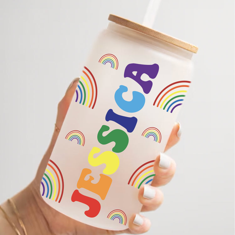 Personalized Pride Rainbow Pattern Glass Can Tumbler