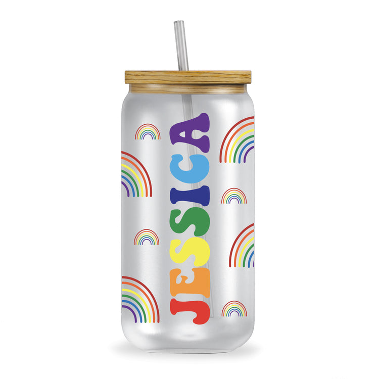 Personalized Pride Rainbow Pattern Glass Can Tumbler