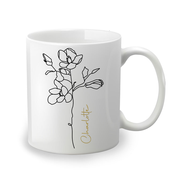 Custom Birth Flower and Name 15oz Ceramic Coffee Mug